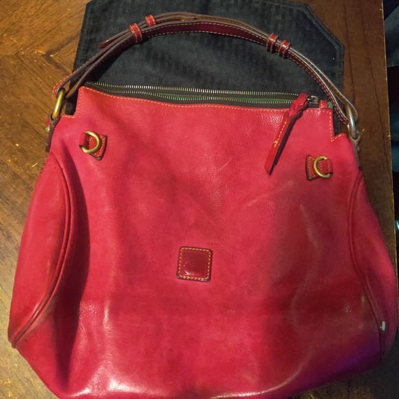 Handbags - Vibrant Red Leather Hobo Bag with Brass Accents